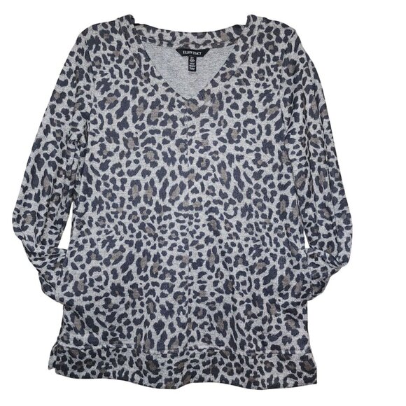 Ellen Tracy Womens Gray Animal Print VNeck Long Sleeve Warm Top Blouse Sweater M - Picture 15 of 15